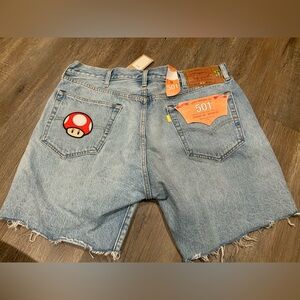 New Levi’s Super Mario 501 93 denim shorts cut off raw hem Sz 38